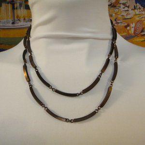 Vintage LES BERNARD Necklace Copper Color Bar Links 38"